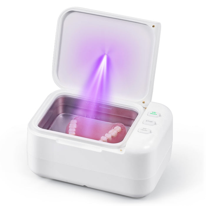 CREWORKS Ultrasonic Cleaner, 200mL Jewelry Cleaner with U-VC Light, Ultrasonic Retainer Cleaner with 2 Timer Settings, 6.7 fl. oz. Ultrasound Cleaner for Retainer Mouth Guard Denture Aligner Jewelry