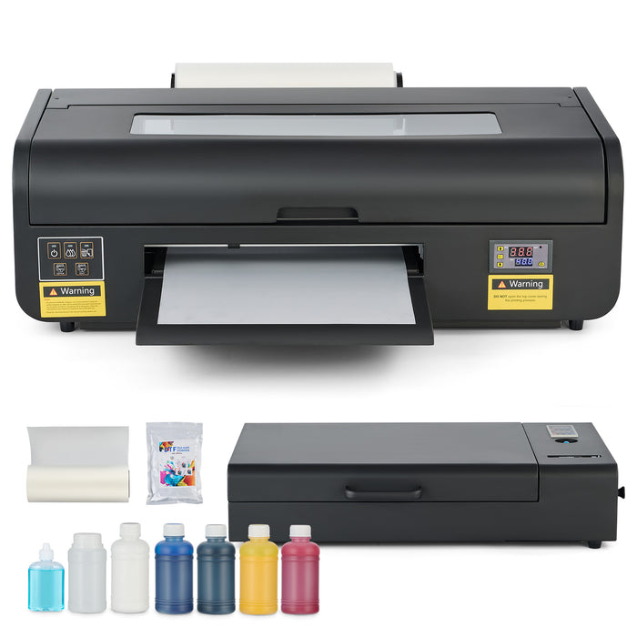DTF Printer A3, L1800 Transfer Printing Machine with White Ink Circulation & Stirring System, Auto Cleaning, T-Shirt Direct to Film Printer with Oven Film Roll & Inks