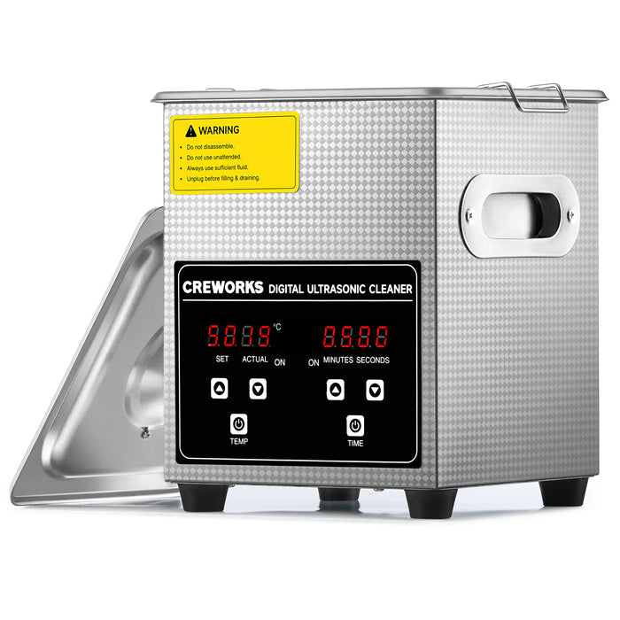 CREWORKS 2L Digital Ultrasonic Cleaning Machine with Heater and Timer, 60W Stainless Steel Ultrasonic Cleaner Machine, 0.8 gal Ultrasonic Parts Cleaner for Retainer Glasses Jewelry Lab Tool More