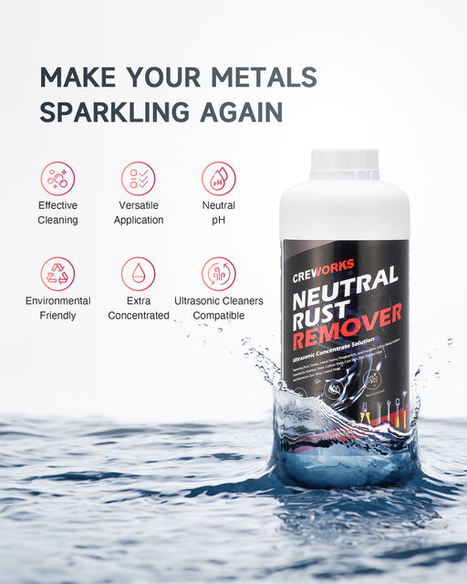 CREWORKS Heavy Duty Rust Remover, 34 fl oz Rust Dissolving Solution for Metals, Non Corrosive Neutral Rust Stain Remover, Concentrated Rust Converter for Auto Parts Tools Hardware More