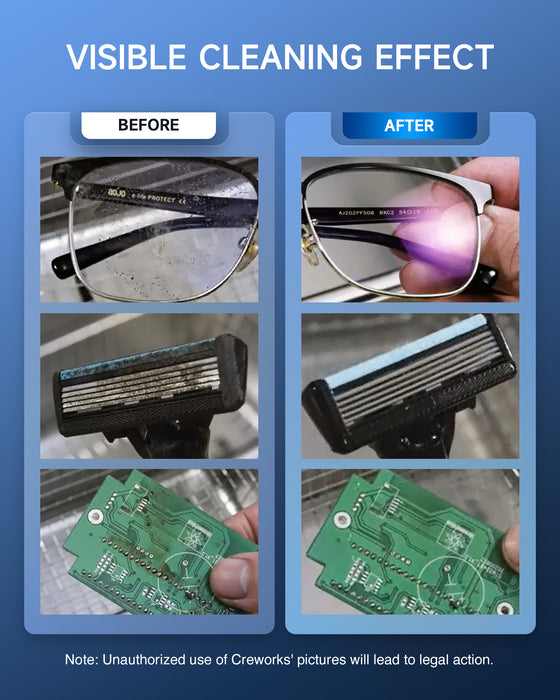 CREWORKS 2L Digital Ultrasonic Cleaning Machine with Heater and Timer, 60W Stainless Steel Ultrasonic Cleaner Machine, 0.8 gal Ultrasonic Parts Cleaner for Retainer Glasses Jewelry Lab Tool More