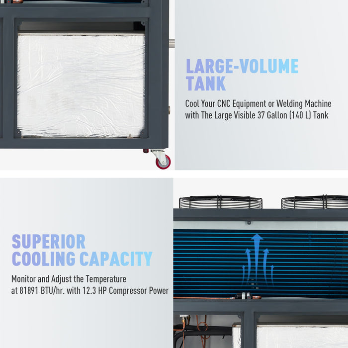 8 Ton Air-cooled Industrial Water Chiller 12.3 HP for 37 Gal. Laser & CNC Cooling Chiller | CWTH-8