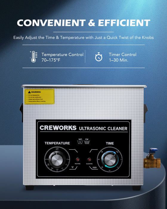 180W Knob Ultrasonic Cleaner with Digital Timer and 300W Heater for Ultrasonic Cleaning 6.5L