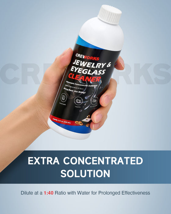 ultrasonic sonic cleaner cleaning solution for jewelry jewel liquid fluid extra surfactant concentrated formula silver gold ring necklace gemstones diamond glasses restore revive sparkle non toxic fragrance free gentle