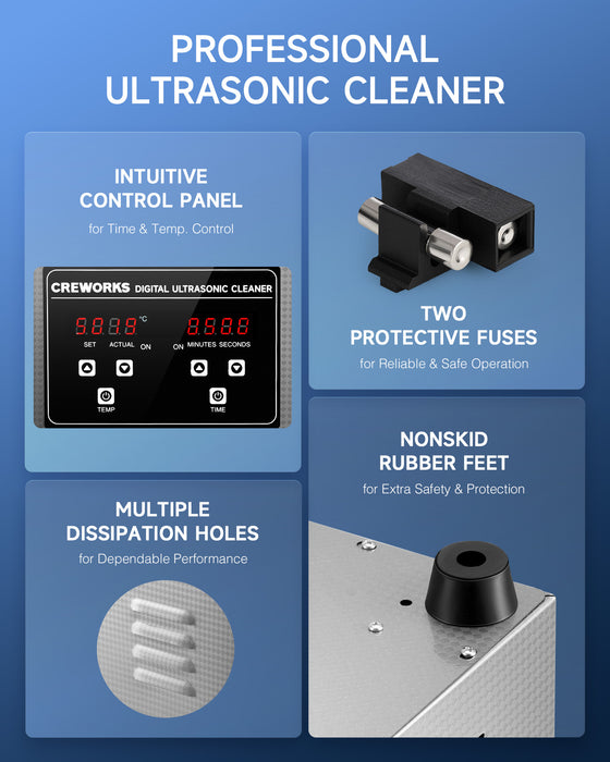 CREWORKS 2L Digital Ultrasonic Cleaning Machine with 100W Heater Timer & Basket