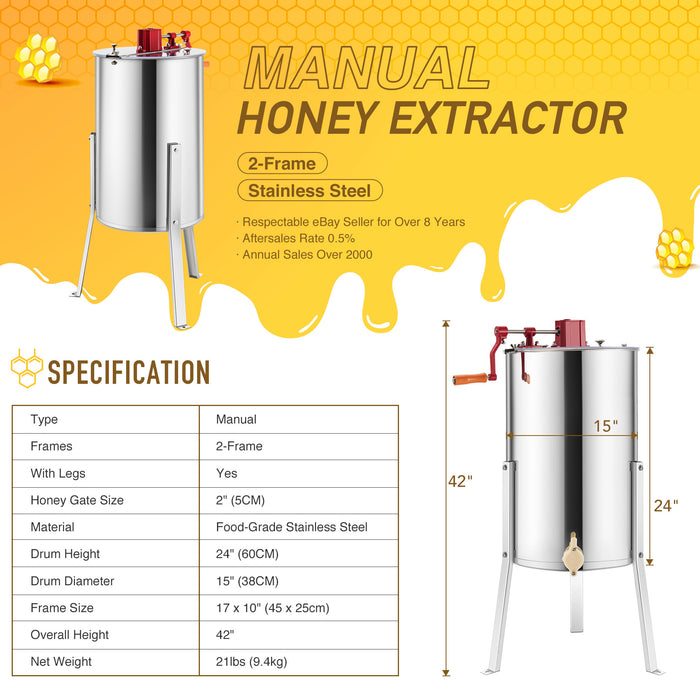 CREWORKS 2/4 Frame Manual Honey Extractor Spinner Beekeeping Equipment w/ Stand