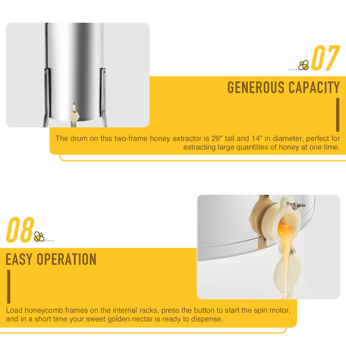 2-Frame Manual Honey Extractor Beekeeping Equipment Hand Crank Drum Honeycomb