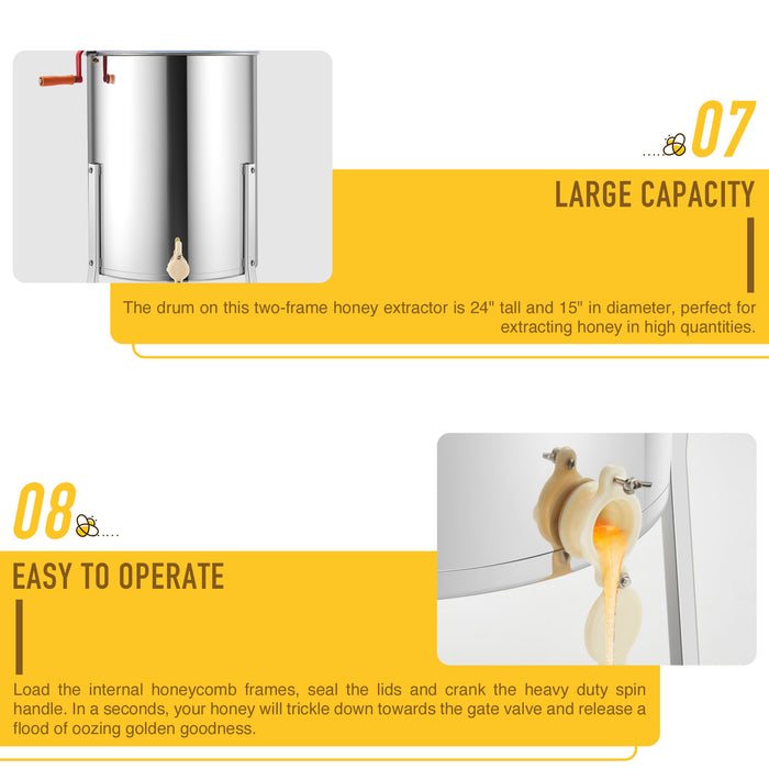 CREWORKS 2/4 Frame Manual Honey Extractor Spinner Beekeeping Equipment w/ Stand