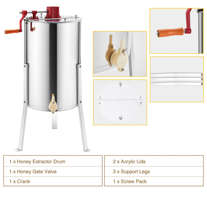 CREWORKS 2/4 Frame Manual Honey Extractor Spinner Beekeeping Equipment w/ Stand