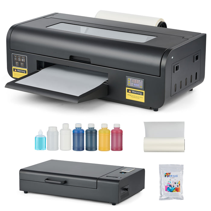 DTF Printer A3, L1800 Transfer Printing Machine with White Ink Circulation & Stirring System, Auto Cleaning, T-Shirt Direct to Film Printer with Oven Film Roll & Inks