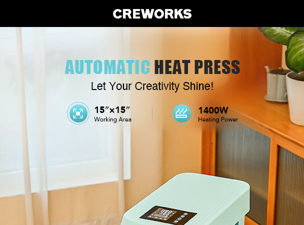CREWORKS Auto Heat Press Machine for T Shirts, Smart 15x15 Inch T Shirt Press Machine with Auto Press Release, Professional Digital Automatic Heat Press Sublimation Fast Even Tshirt Printing Machine