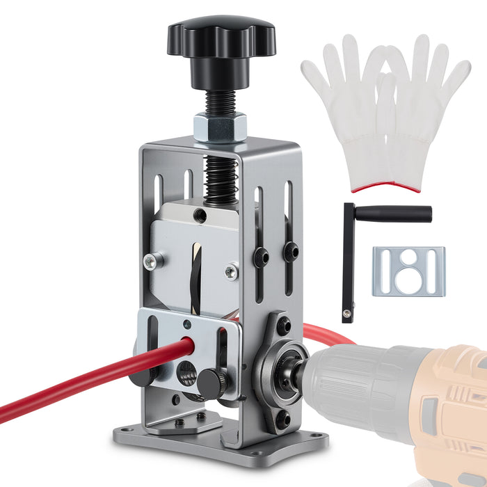 Manual Wire Stripper Machine, 0.06"-1" Wire Stripping Machine, Drill Compatible Copper Wire Stripper for Scrap Wire with 2 Feed Hole Plates, Wire Stripper Tool for Cable Recycling, Gray