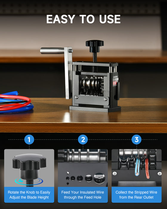 Manual Wire Stripping Machine, Drill Powered Wire Stripper Machine with 6 Channels & 5 Blades, Portable Cable Stripper Tool with Hand Crank for 0.1" to 0.67" Scrap Copper Cables Recycling