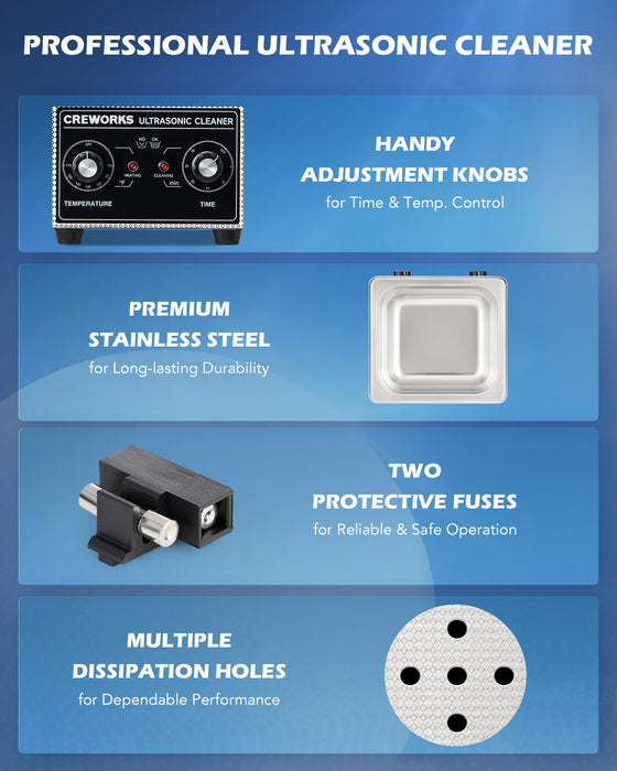 60W Knob Ultrasonic Cleaner with Digital Timer and 100W Heater for Ultrasonic Cleaning 2L
