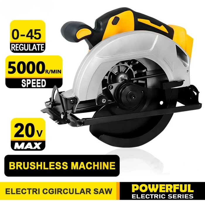 7-inch Cordless Circular Saw 5000rpm Brushless Woodworking Saw 45-degree Cutting Angle Adjustment For Dewalt 20V Battery Pin