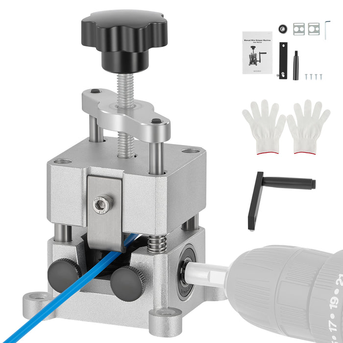 Wire Stripper Machine, 0.06"-1" Manual Wire Stripping Machine, Drill Compatible Copper Wire Stripping Tool for Scrap Wire with 2 Feed Hole Plates, Wire Stripper Power Tool for Cable Recycling