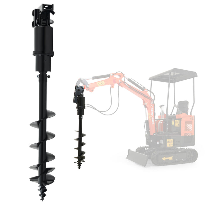 CREWORKS Hydraulic Auger Drill Attachment for Mini Excavator 8" Diameter 45" Depth