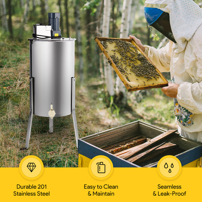 3-Frame Electric Honey Extractor SS Beekeeping Equipment Spinner Drum w/ Stand