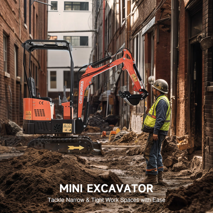 CREWORKS 13.5 hp Mini Excavator B&S Engine 1 Ton Gasoline Mini Digger for Narrow & Tight Spaces