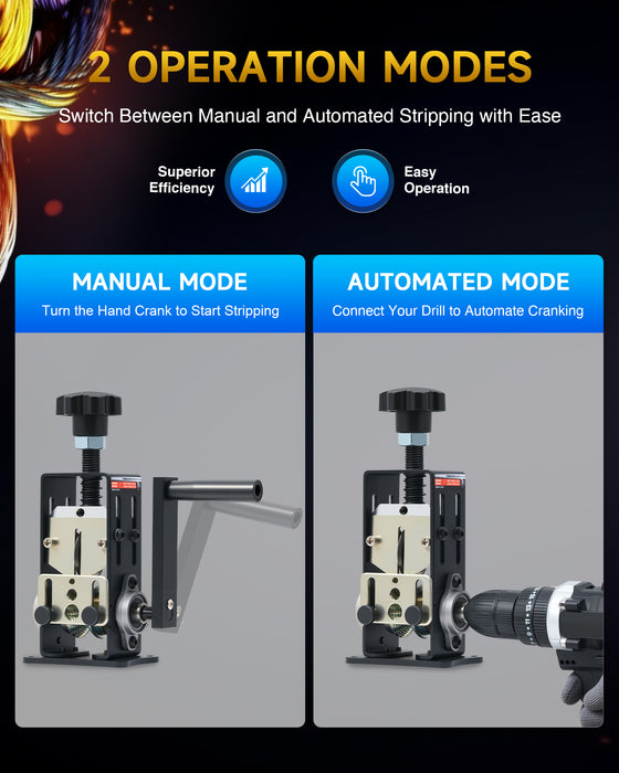 Manual Wire Stripper Machine, 0.06-1 inch Wire Stripper for Drill, Copper Wire Stripping Machine for Scrap Wire with 2 Feed Hole Plates, Cable Stripper Tool for Leftover Cable Recycling