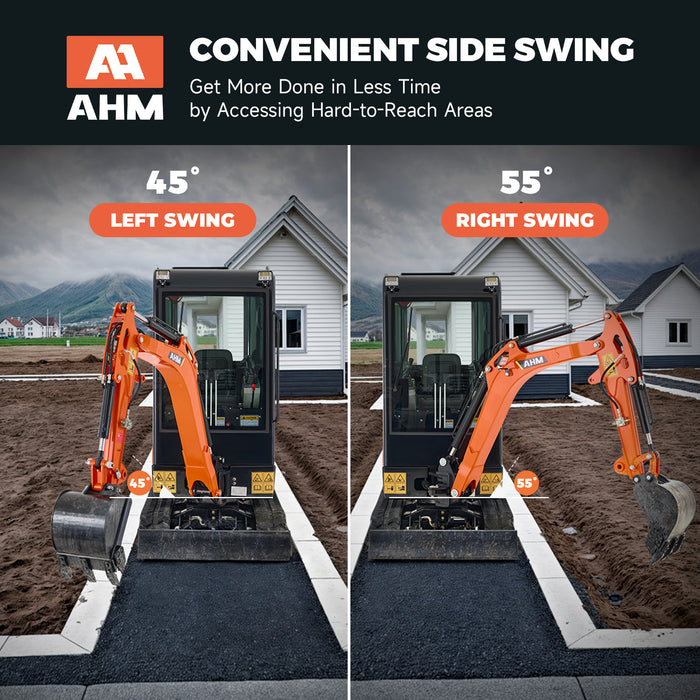 AHM | AX-17J | 23 HP B&S Engine 1.6 Ton Mini Excavator with Swing Boom & Enclosed Cab | Upgraded Professional Model