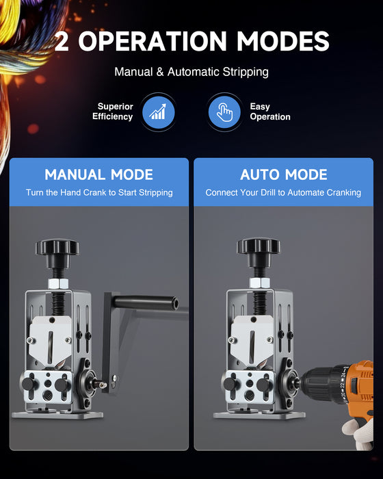Manual Wire Stripper Machine, 0.06"-1" Wire Stripping Machine, Drill Compatible Copper Wire Stripper for Scrap Wire with 2 Feed Hole Plates, Wire Stripper Tool for Cable Recycling, Gray