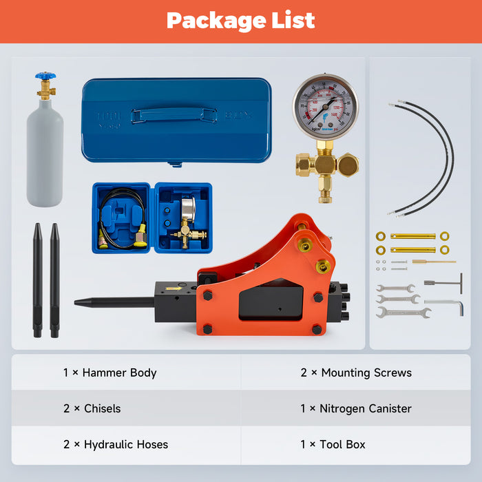 AHM Hydraulic Breaker Hammer for Mini Excavator Concrete Breaker with 2 Chisels Drilling Tool