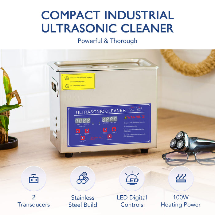 Ultrasonic cleaner, 3.2L, cavitation, digital timer, heater, SUS304 stainless steel