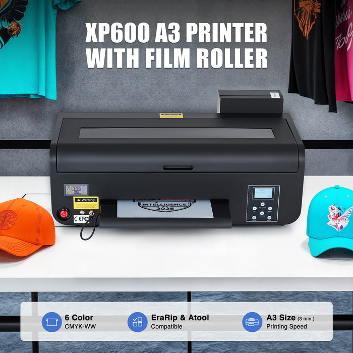 Upgraded DTF Printer A3, XP600 – Faster Printing, White Ink Circulation, Auto Cleaning, Direct to Film T-Shirt Printer with Oven, Film Roll & Inks