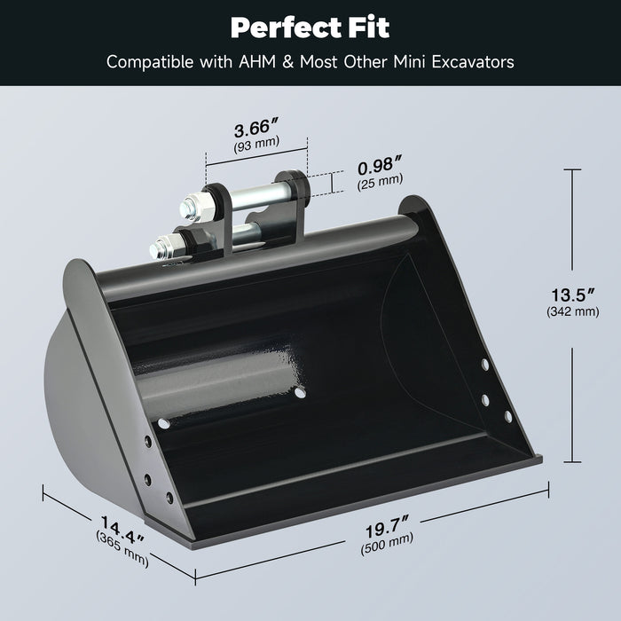 AHM 500 mm Plain Bucket Grading Flat Attachment for Mini Excavator Small Digger