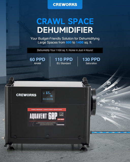 CREWORKS 130 PPD Commercial Dehumidifier w Water Pump for Basement Laundry Room