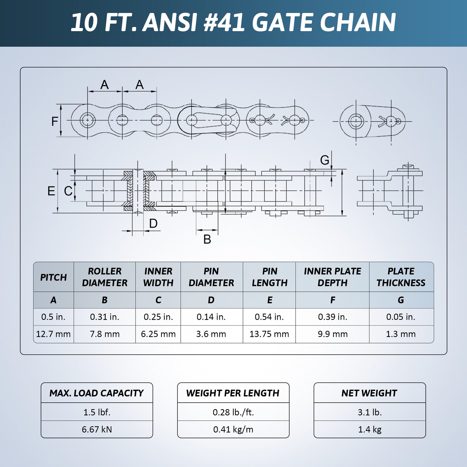 CO-Z 41 Roller Chain for Electric Gate Openers with 2 Connecting Links ...