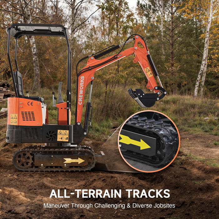 CREWORKS 13.5 hp Mini Excavator B&S Engine 1 Ton Gasoline Mini Digger for Narrow & Tight Spaces