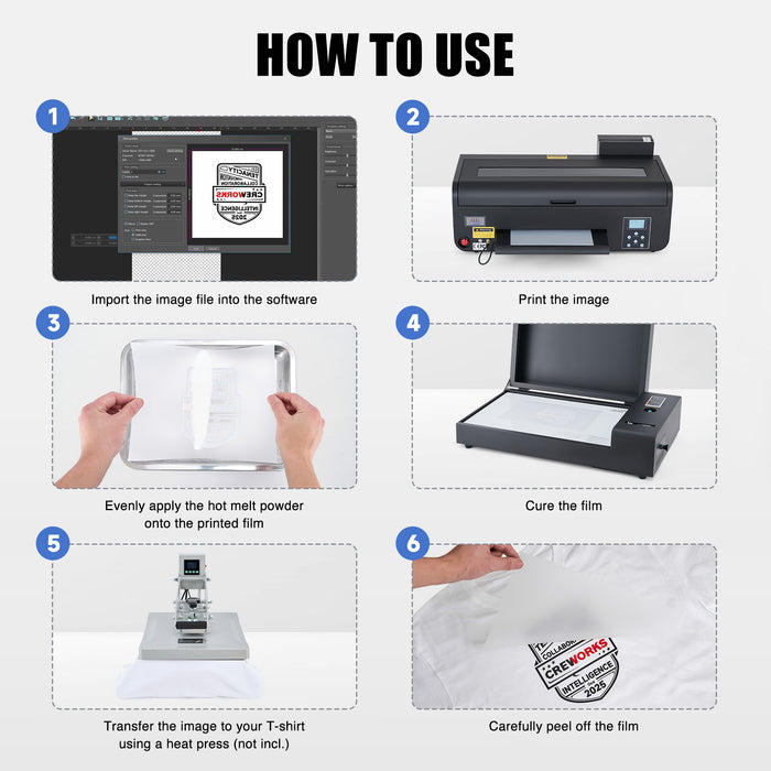 Upgraded DTF Printer A3, XP600 – Faster Printing, White Ink Circulation, Auto Cleaning, Direct to Film T-Shirt Printer with Oven, Film Roll & Inks