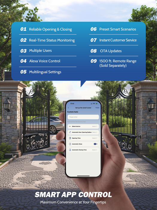 ZUMI Smart Automatic Swing Gate Opener – App & Remote Control for Gates up to 900lb 20ft