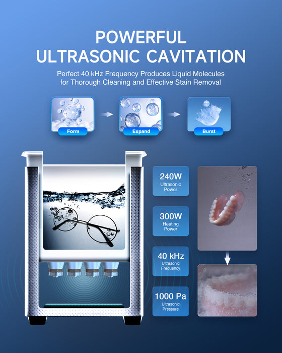 CREWORKS 10L Ultrasonic Cleaner, 2.6 gal Professional Industrial Auto Cleaning Machine for Jewelry Dentures Repairing Tools Parts Instrument, 40kHz Digital Sonic Cavitation Cleaner with Heater & Timer