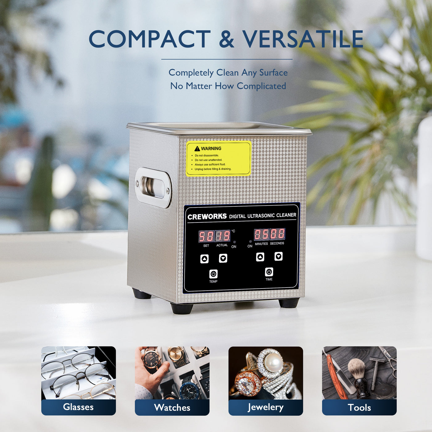 CREWORKS Ultrasonic Cleaner with Heater & Timer, 60W 2L Stainless Stee — Creworks Equipment