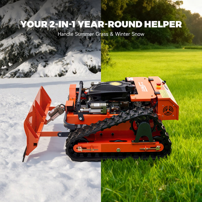 AHM Lawn Mower with Snow Plow, Remote-Controlled Grass Cutter & Snow Blower with 19.7" Cutting Width, Zero Turn Electric Grass Trimmer with 0.8"-5.9" Height Range 45° Max Slope 1094yd Remote Range