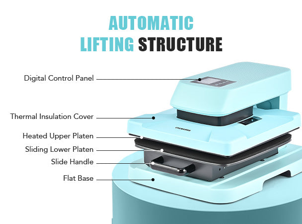 CREWORKS Auto Heat Press Machine for T Shirts, Smart 38x38 cm T Shirt Press Machine with Auto Press Release, 15x15 Inch Professional Digital Automatic Heat Press Fast Even Tshirt Sublimation Printer