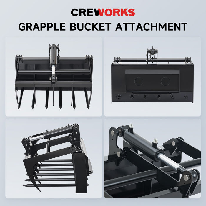 CREWORKS 38" Hydraulic Root Grapple Attachment For Mini Skid Steer Loader
