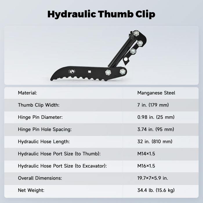 AHM Hydraulic Thumb Clip Attachment For 1 Ton Mini Excavator with 2 Hydraulic Hoses