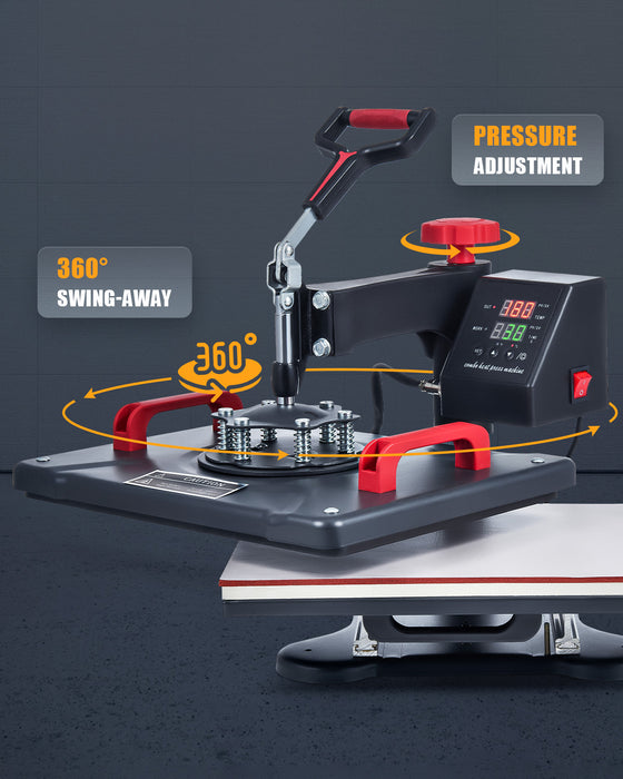 12"x15" 5 in 1 Heat Press Machine 30x38cm 360° Swing Away Shirt Printing Machine