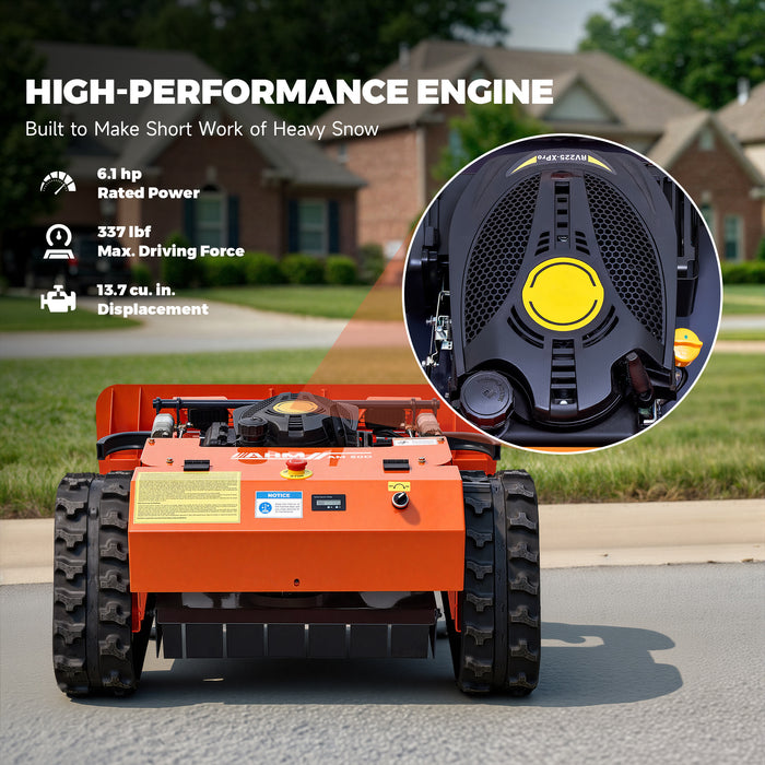AHM Lawn Mower with Snow Plow, Remote-Controlled Grass Cutter & Snow Blower with 19.7" Cutting Width, Zero Turn Electric Grass Trimmer with 0.8"-5.9" Height Range 45° Max Slope 1094yd Remote Range