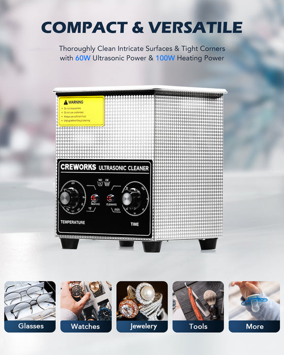 60W Knob Ultrasonic Cleaner with Digital Timer and 100W Heater for Ultrasonic Cleaning 2L
