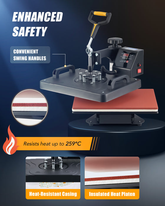 38x30cm Heat Press Machine, 8 in 1 Swing Away Shirt Printing Machine with Digital Control Panel