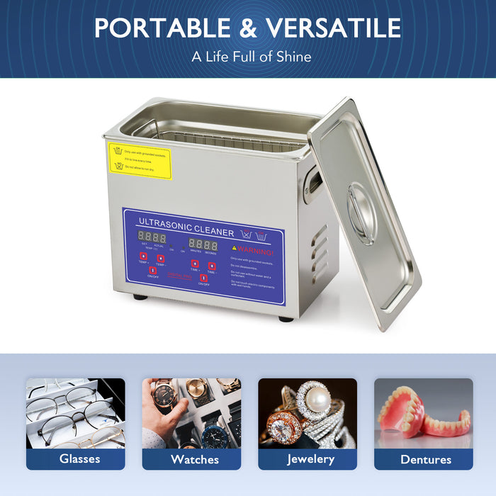 Ultrasonic cleaner, 3.2L, cavitation, digital timer, heater, SUS304 stainless steel