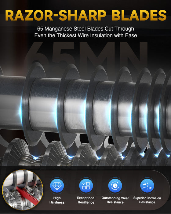 CREWORKS Electric Wire Stripping Machine, 11-Channel Automatic Wire Stripper for 0.06"-1.5" Copper Wires, 370W Cable Stripper with 10 Blades