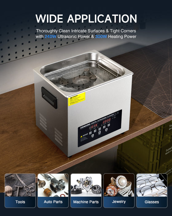 240W Ultrasonic Cleaner with Digital Timer and 300W Heating Power 40kHz, 10L