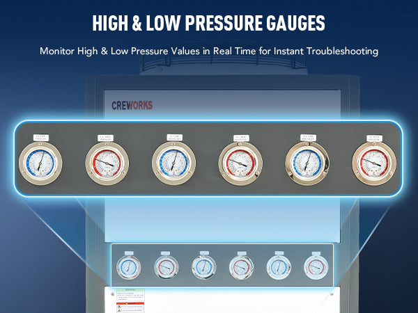 High & Low Pressure Gauges: Monitor High & Low Pressure Values
in Real Time for Instant Troubleshooting
