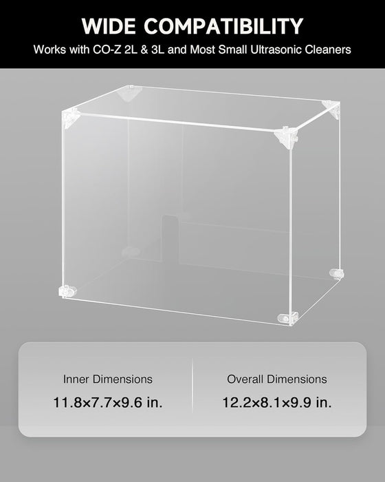 Creworks Cover for Reducing Noise, Transparent Acrylic Soundproof Shield for Jewelry Ultrasonic Cleaners, Noise Reduction Sound Box for 1L 2L 3L Digital Ultrasonic Cleaners